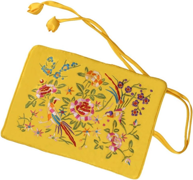 Lidwot Yellow Multi-Use Silk Jewelry Organizer Roll – Vintage Embroidery Case for Travel/Daily/Events - Image 3