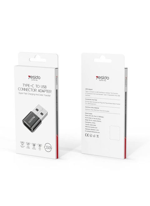Yesido GS09 Connector Adapter Type-C to USB Mini Aluminum Alloy Data Transfer Super Fast Charging 2.0A OTG Adapter - Black
