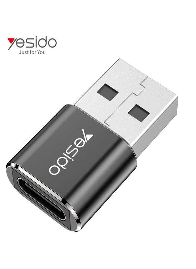 Yesido - Yesido GS09 Connector Adapter Type-C to USB Mini Aluminum Alloy Data Transfer Super Fast Charging 2.0A OTG Adapter - Black - Image 1