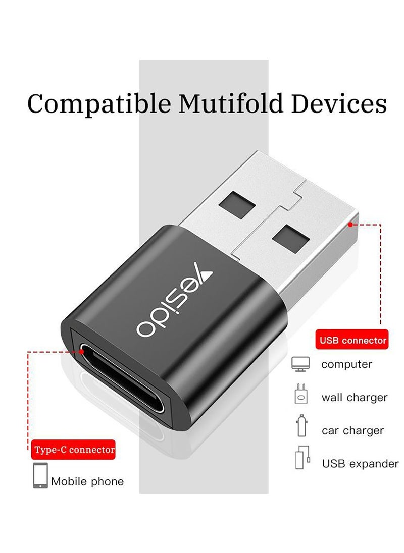 Yesido - Yesido GS09 Connector Adapter Type-C to USB Mini Aluminum Alloy Data Transfer Super Fast Charging 2.0A OTG Adapter - Black - Image 1