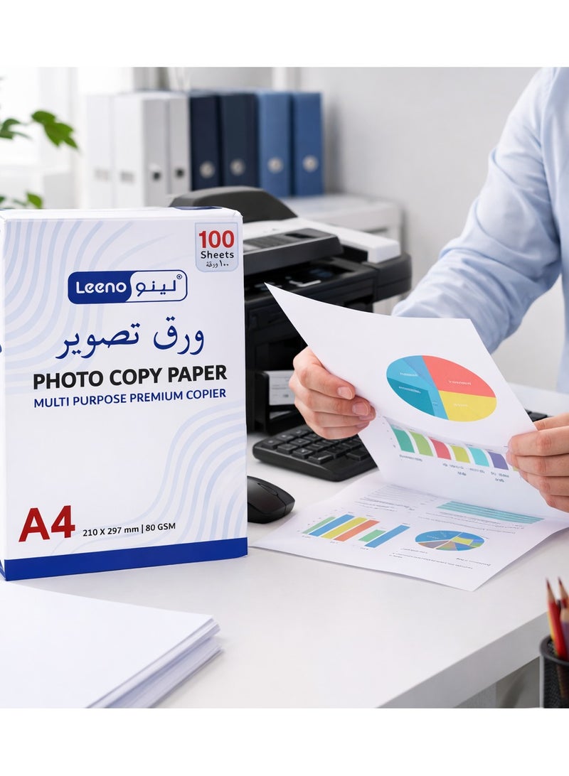 لينو ورق تصوير لينو A4 بوزن 80 جم، 100 ورقة، ورق طباعة متعدد الاستخدام، أبيض - Image 3