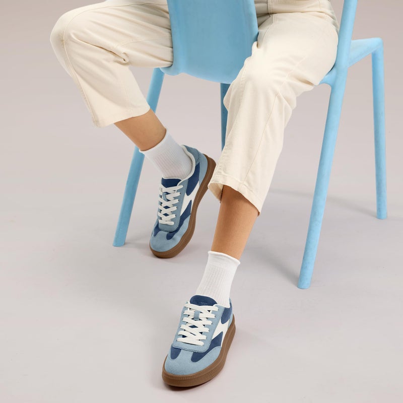 Vilanva Women's Fashion Sneakers Casual Tennis Shoes with Genuine Suede Classic Retro Gum Sole Walking Trendy Footwear Blue Multi - Image 2