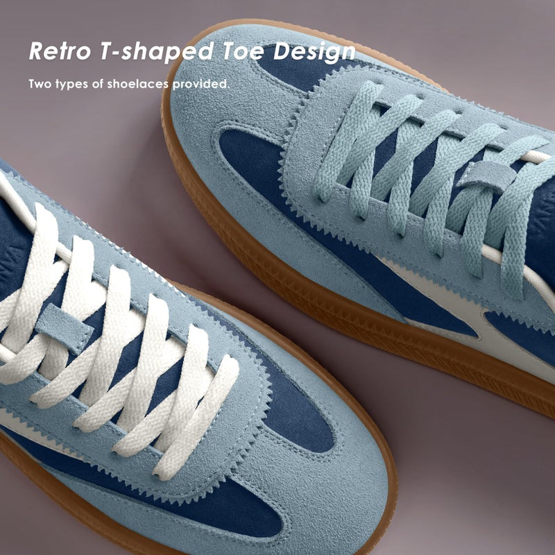 Vilanva Women's Fashion Sneakers Casual Tennis Shoes with Genuine Suede Classic Retro Gum Sole Walking Trendy Footwear Blue Multi - Image 5