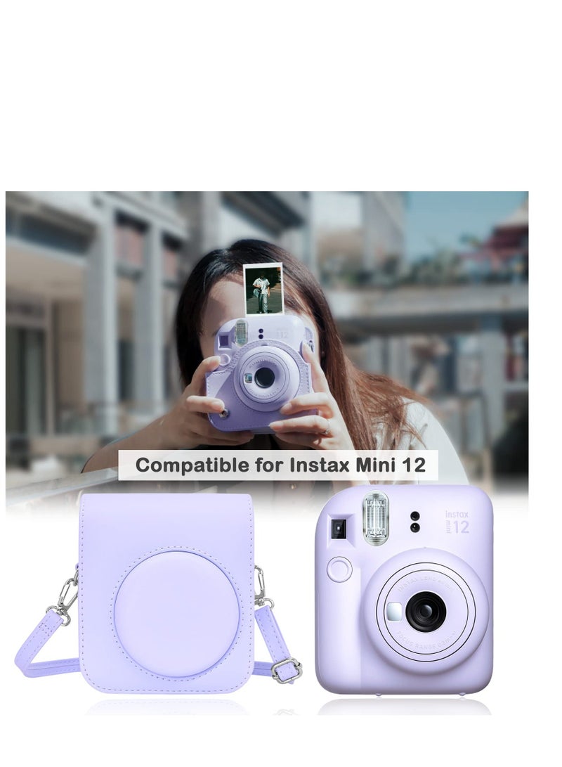 Case for Fujifilm Fuji Instax Mini 12/Polaroid Mini 12 Instant Camera - PU Leather Protective Case Cover Bag with Adjustable Shoulder Strap - Purple - Image 2