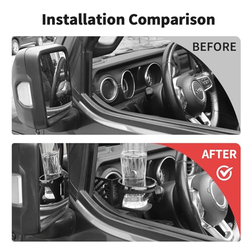 JWWY Front Door Cup Holder Beverage Bracket Door-Mounted Door Side Cup Holder Fit for 2018-2025+Jeep Wrangler JL JLU & Gladiator JT 4xe Interior Accessories 2pcs Left - Image 2