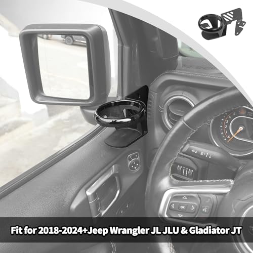 JWWY Front Door Cup Holder Beverage Bracket Door-Mounted Door Side Cup Holder Fit for 2018-2025+Jeep Wrangler JL JLU & Gladiator JT 4xe Interior Accessories 2pcs Left - Image 3