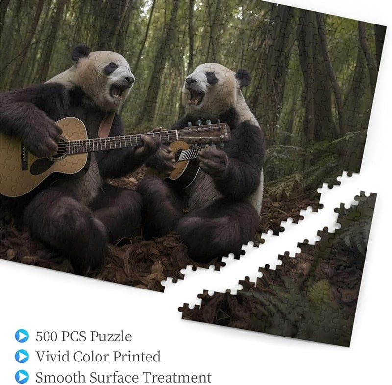 باندا عملاقة تعزف على الجيتار 500 قطعة لغز للأشخاص البالغين ديكور المنزل 20.4 × 15 بوصة - Image 3