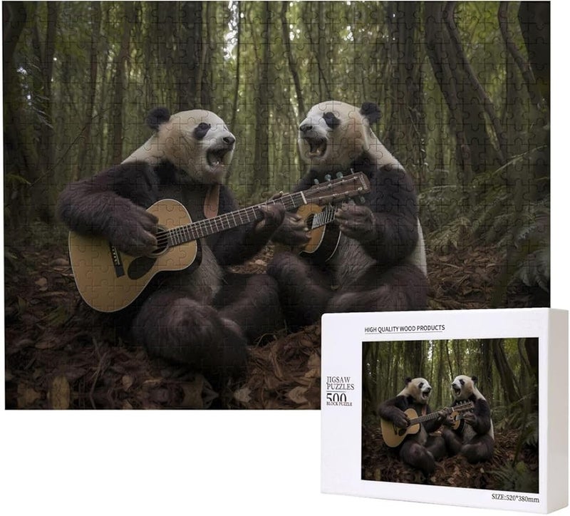 باندا عملاقة تعزف على الجيتار 500 قطعة لغز للأشخاص البالغين ديكور المنزل 20.4 × 15 بوصة - Image 2