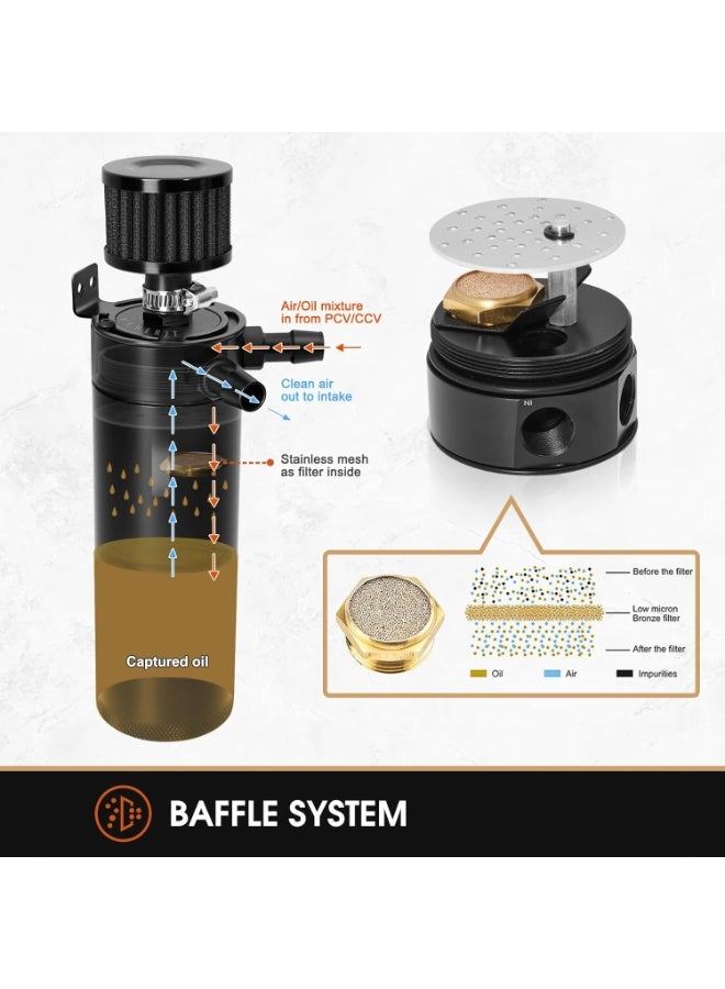 2 Port Baffled Oil Catch Can Kit Reservoir Tank 750ML Billet Aluminum with Breather Filter and Drain Valve - Image 2