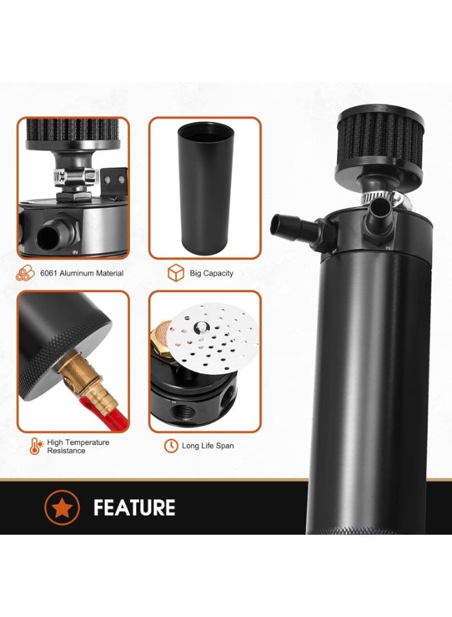 2 Port Baffled Oil Catch Can Kit Reservoir Tank 750ML Billet Aluminum with Breather Filter and Drain Valve - Image 4