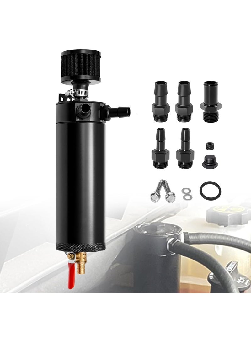 2 Port Baffled Oil Catch Can Kit Reservoir Tank 750ML Billet Aluminum with Breather Filter and Drain Valve - Image 1