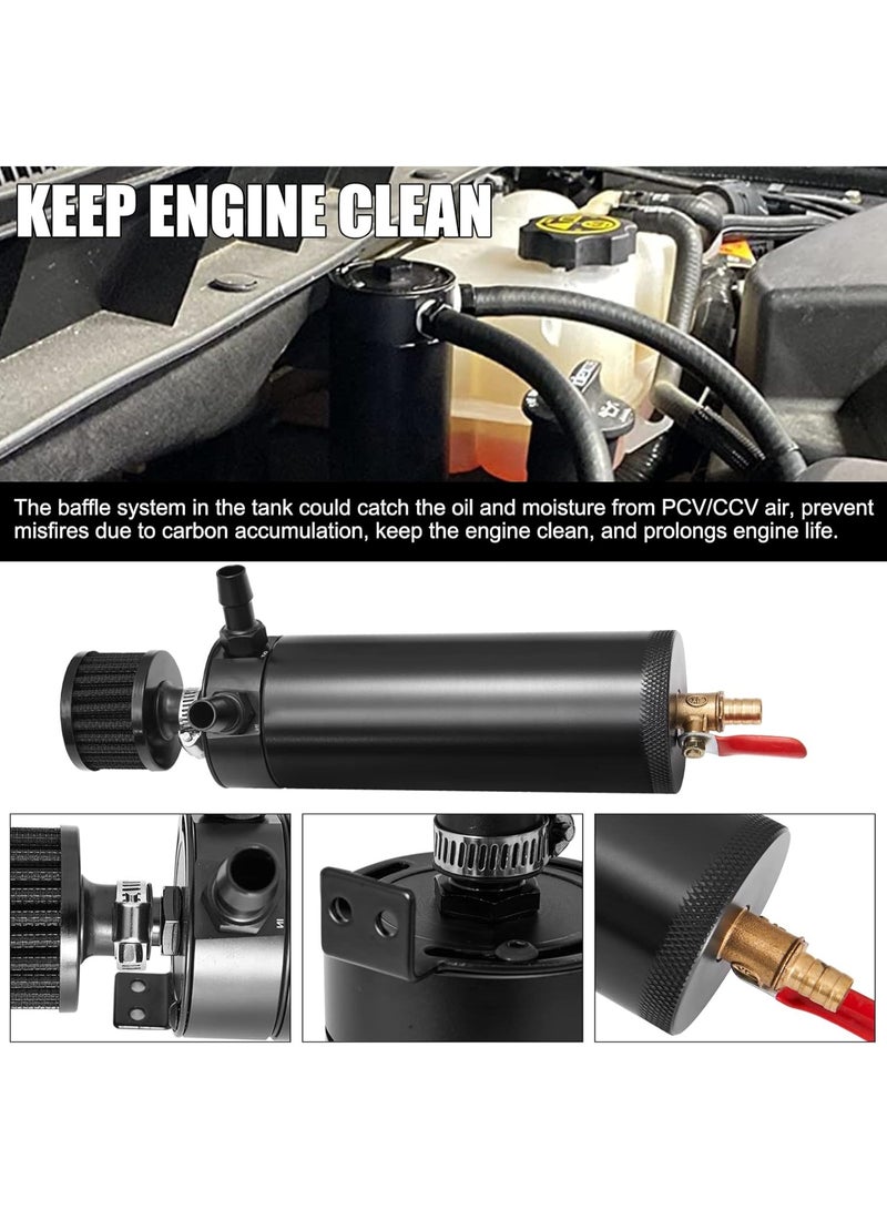 2 Port Baffled Oil Catch Can Kit Reservoir Tank 750ML Billet Aluminum with Breather Filter and Drain Valve - Image 5