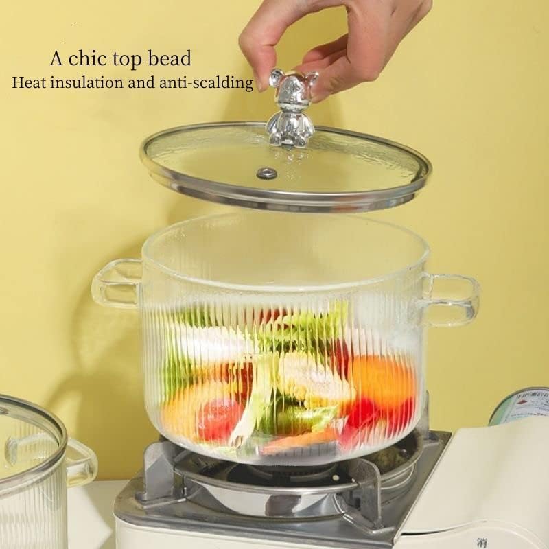 Glass Serving Bowl Lid (1800ml) Borosilicate Glass Casserole with Cute Bear Handle HeatResistant,Microwave & Oven Safe, Kitchen & Dining Bowl Ribbed for pasta, Soup, Salad,Serving, Cooking & Storage - Image 3