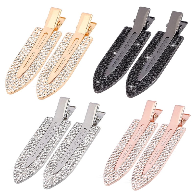 Magicsky 8PCS No Crease Hair ClipsRhinestone No Bend Flat BarrettesDiamond Metal Pin for Makeup BangStyling Tool for Women Girls Silver Gold Black