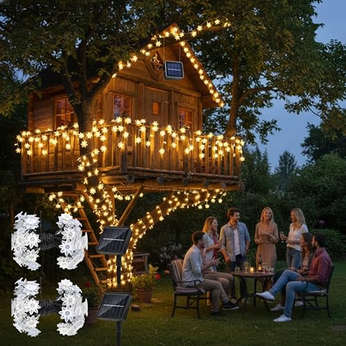 Homehop 30 Led Solar Outdoor String Lights Lotus Shape for Home Garden Balcony Terrace,Wall Waterproof Rechargeable Decorative Diwali Decoration Lamp -ABS (6.5M,WarmColor,Pack of 2), Yellow - Image 1