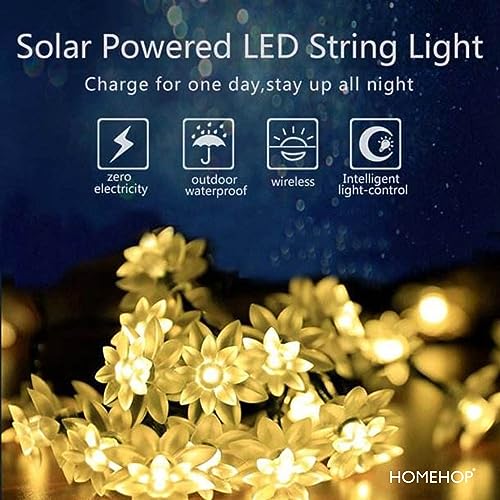 Homehop 30 Led Solar Outdoor String Lights Lotus Shape for Home Garden Balcony Terrace,Wall Waterproof Rechargeable Decorative Diwali Decoration Lamp -ABS (6.5M,WarmColor,Pack of 2), Yellow - Image 5