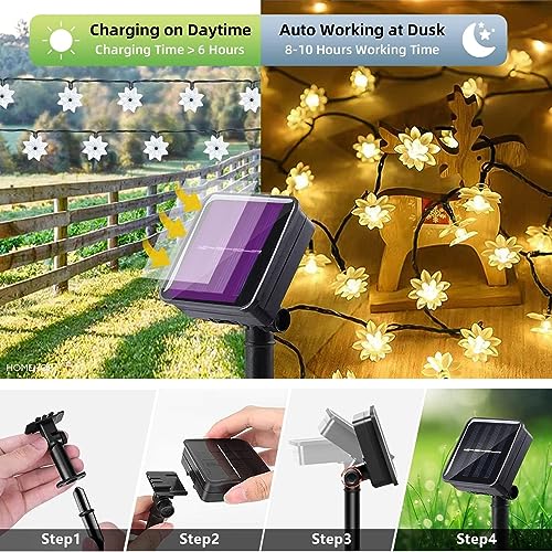 Homehop 30 Led Solar Outdoor String Lights Lotus Shape for Home Garden Balcony Terrace,Wall Waterproof Rechargeable Decorative Diwali Decoration Lamp -ABS (6.5M,WarmColor,Pack of 2), Yellow - Image 4