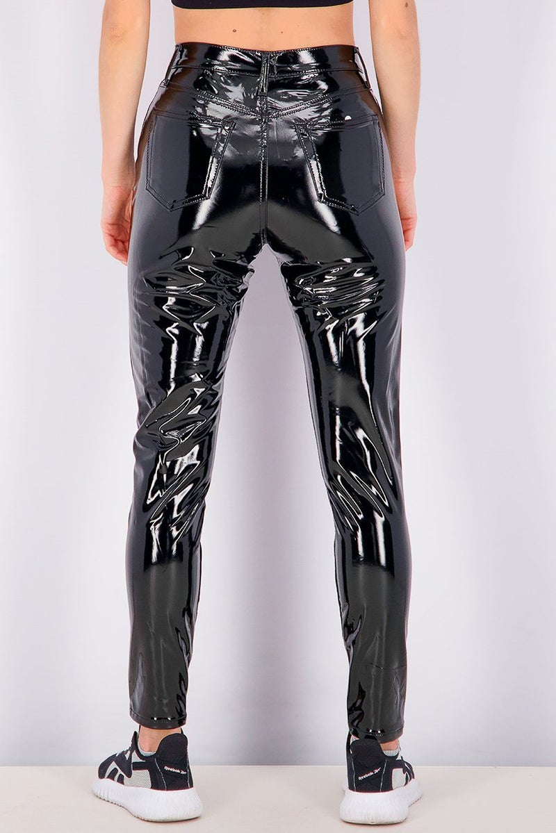 TOPSHOP Women High Waisted Skinny Pants, Black Leather - Image 3