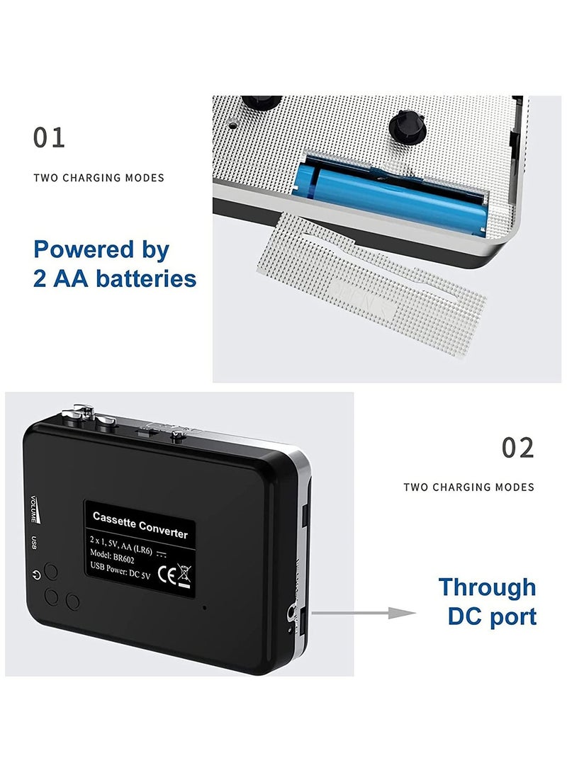 Portable Cassette Player/Cassette to MP3 Converter Capture Cassette Tape to MP3/CD Audio via USB –Converter Retro with Earphones, Compatible with Cell Phone Charger | USB Cable  User Manual Included  - Image 3