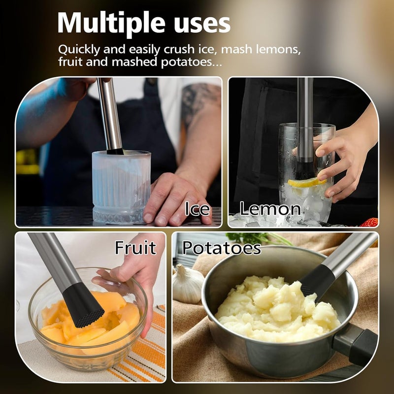 Ohtomber 8" Muddler for Cocktails, Stainless Steel Cocktail Drink Muddler Bartender Accessories, Lemon Smasher for Home Kitchen Bar Tools, Bartending Supply Ice Crusher for Mojitos Fruit Drinks - Image 5