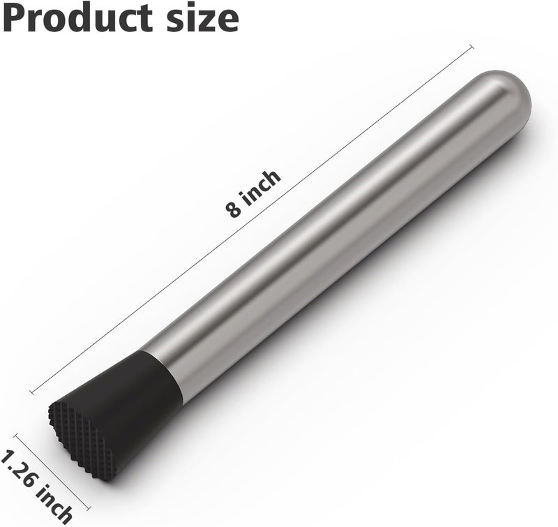 Ohtomber 8" Muddler for Cocktails, Stainless Steel Cocktail Drink Muddler Bartender Accessories, Lemon Smasher for Home Kitchen Bar Tools, Bartending Supply Ice Crusher for Mojitos Fruit Drinks - Image 2