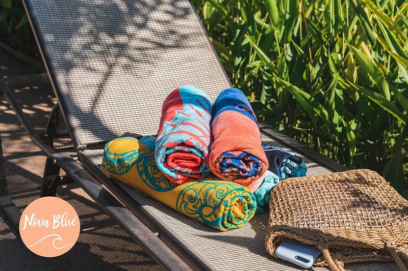 Nova Blue Lobster Beach Towel (34 X 63) - Solid Color 100% Cotton Coral Stripe Large Blanket With Tropical Design - Extra Large, XL Reliable daily use design - Image 4