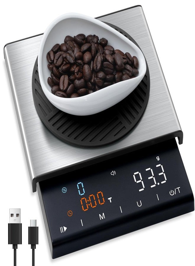 TIPRE Coffee Scale with Timer, 0.1g High Precision Espresso Scale, Pour Over Coffee Weight Scale Rechargeable Coffee Scale for Espresso with Color LED Display, Touch Sensor, Silicone Cover - Image 1