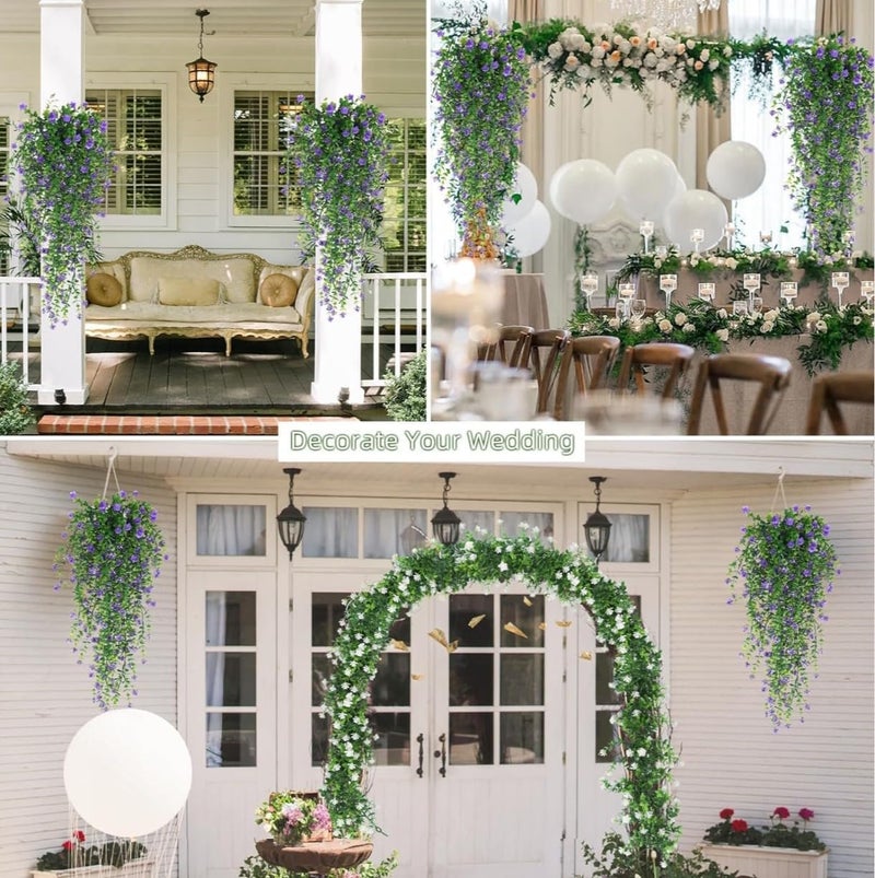 VRB Dec 2 Pcs Artificial Dry Baby's Breath Greenery Hanging Plants Vines Fake Ivy Hanging Flowers Vine Wall Hanging for Home Decor,Wall,Balcony Decoration. (2, Lavender Euclyptus Fern Hanging) - Image 3