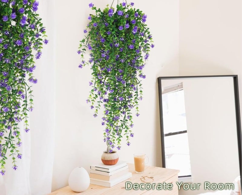 VRB Dec 2 Pcs Artificial Dry Baby's Breath Greenery Hanging Plants Vines Fake Ivy Hanging Flowers Vine Wall Hanging for Home Decor,Wall,Balcony Decoration. (2, Lavender Euclyptus Fern Hanging) - Image 4