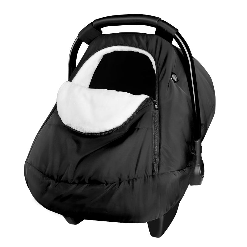Winter Baby Car Seat Cover Infant Carseat Canopy for Boys and Girls Cozy Warm Cover Waterproof Carseat Cover with Zipper Grey