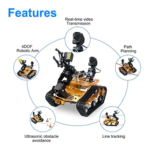 XiaoR Geek Raspberry Pi Smart WiFi Robot Car Kit, with 2DOF Hd Camera 4DOF Robotic Arm Tank Chassis Kit, Remote Control Programmable AI Vehicle Toy Controlled by Android/iOS App PC - Image 3