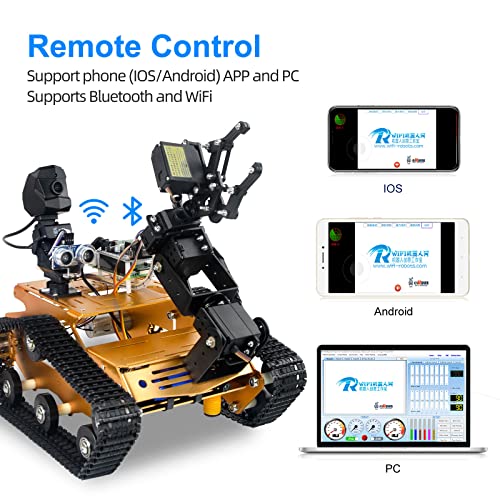 XiaoR Geek Raspberry Pi Smart WiFi Robot Car Kit, with 2DOF Hd Camera 4DOF Robotic Arm Tank Chassis Kit, Remote Control Programmable AI Vehicle Toy Controlled by Android/iOS App PC - Image 4
