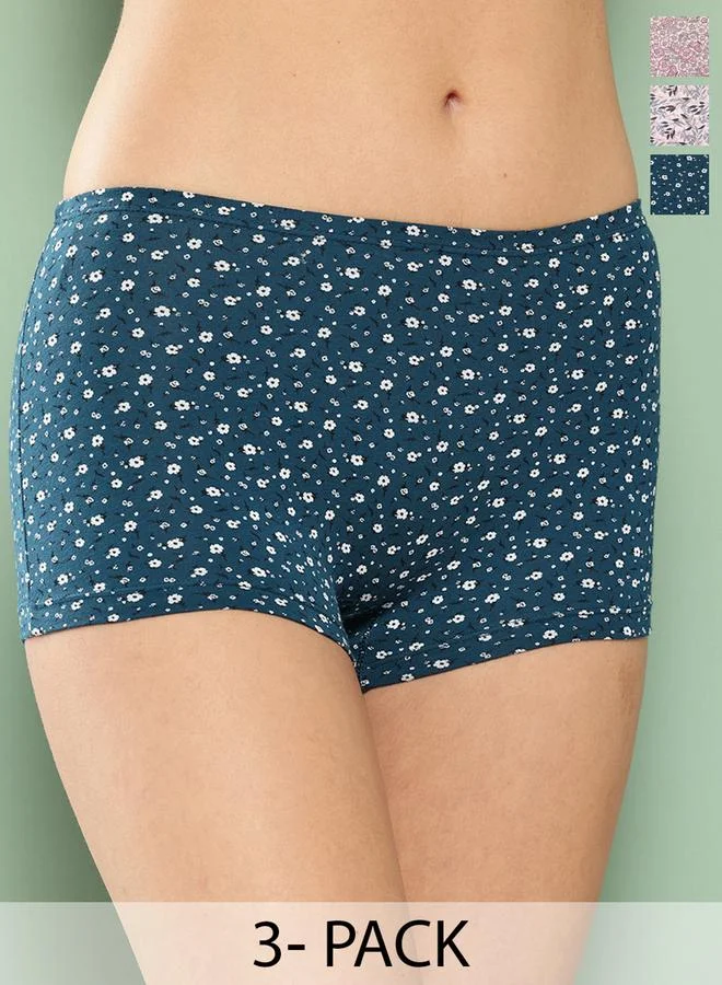 Leading Lady Pack of 3 - All Over Print Cotton Blend Boyshorts