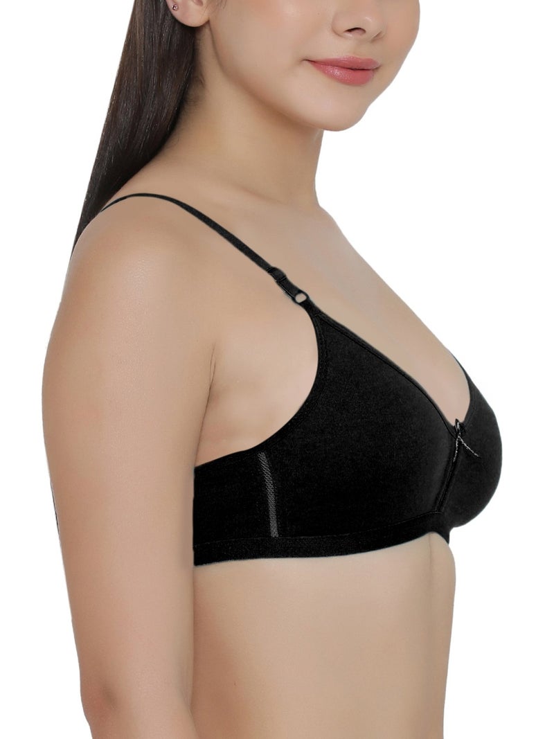 Clovia Women's Cotton Rich Solid Non-Padded Full Cup Wire Free T-Shirt Bra (BR0638P13_Black_36B) - Image 3