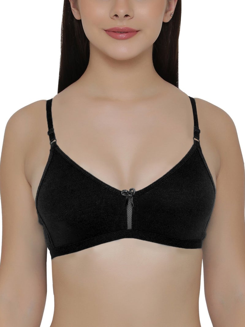 Clovia Women's Cotton Rich Solid Non-Padded Full Cup Wire Free T-Shirt Bra (BR0638P13_Black_36B) - Image 1