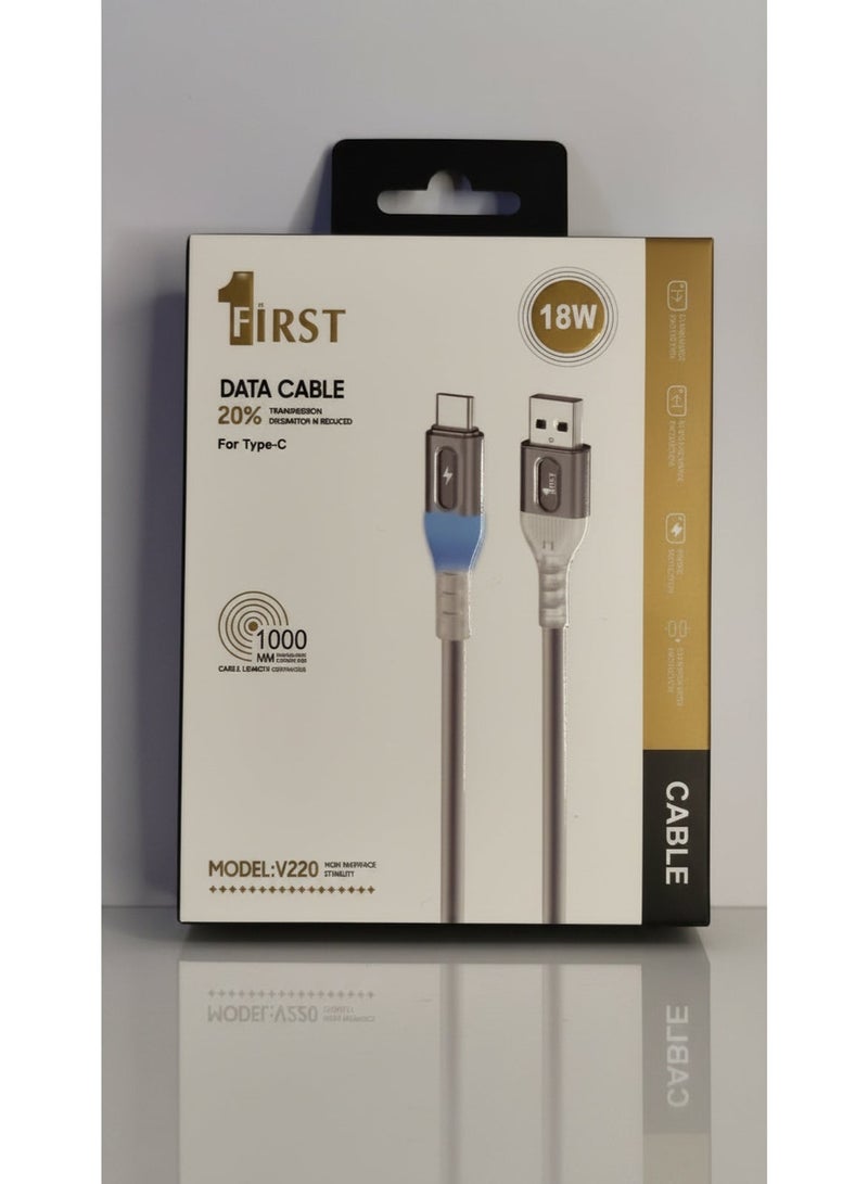 فيرست 1 كابل فرست 1 v220 بقدرة 18 واط لشحن الهواتف بنظام الشحن السريع, مع منفذ usb A الي Type-C - Image 1