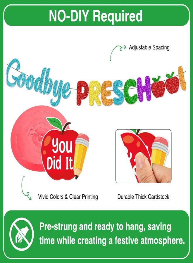 Biswiter Preschool Graduation Decorations, Glitter 17Pcs Pre k Graduation Decorations Goodbye Preschool Hello Kindergarten Banner Hanging Swirls, Pre k Banner for Children Graduate - Image 5