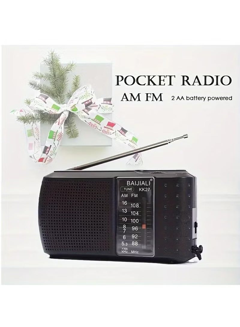 BAIJIALI Vintage FM Radio Cross-border Elderly Portable Fashion Retro Radio AM FM SW Two Band Radio, Portable Radio AM FM, Transistor Radio With Speaker, Headphone Jack - Image 1