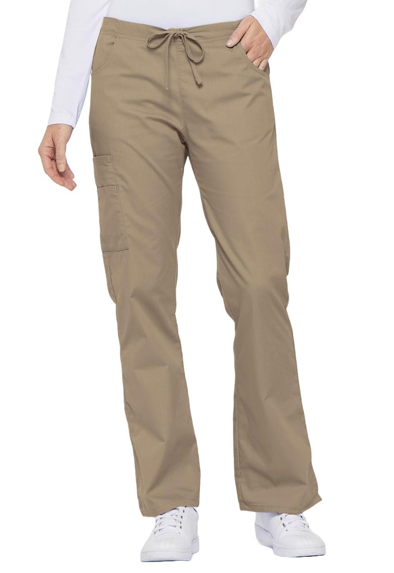 Dickies Women's Signature Mid Rise Drawstring Scrubs Cargo Pant, Dark Khaki, Small - Image 3