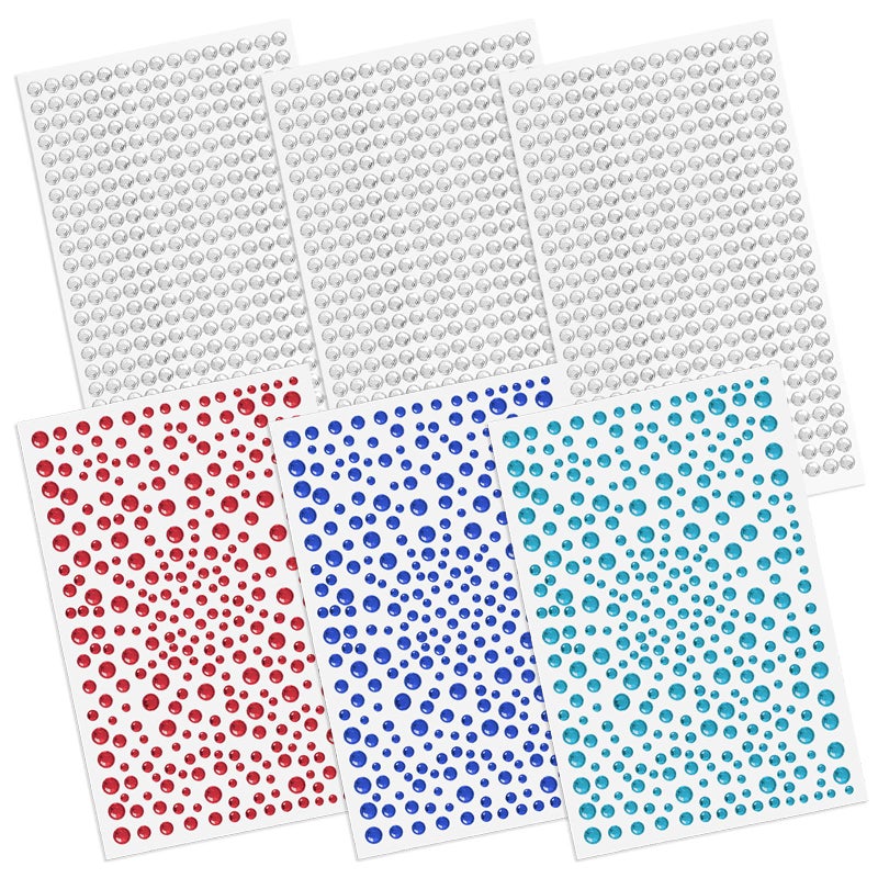 SourceTon 2100 Pcs Rhinestone Stickers Kit 4 Colors Red Blue Aqua Clear 3mm6mm SelfAdhesive Crystal Gems for DIY Crafts Nail Art Wedding Decor Phone Decoration