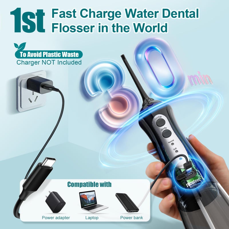 Nicefeel Cordless Water Dental Flosser â€“ 300ML BPA-Free Portable Oral Irrigator, 3 Cleaning Modes, Fast Charge, IPX7 Waterproof for Teeth, Gums & Tonsil Stones â€“ Home & Travel Use - Image 2