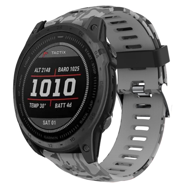 S-TOP For Garmin Fenix 7X Solar 26mm Camouflage Printed Silicone Watch Band(Grey+Army Camouflage) - Image 1