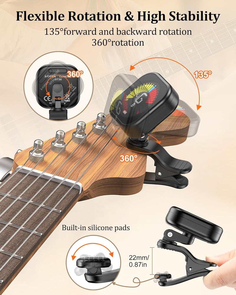 New bee Guitar Tuner Clip On, Rechargeable Clip On Tuner for Guitar with LCD Display, Guitar Tuners for Guitars, Bass, Violin, Ukulele Chromatic - Image 5