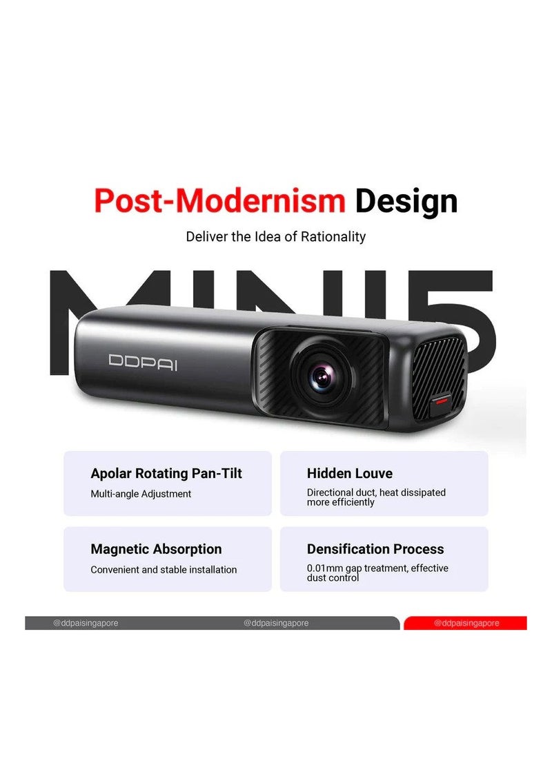 ddpai - DDPAI MINI5 4K Front Dash Cam Car Camera with 4G SIM Card and Tracking Function with 64GB Built-in Memory - Image 1