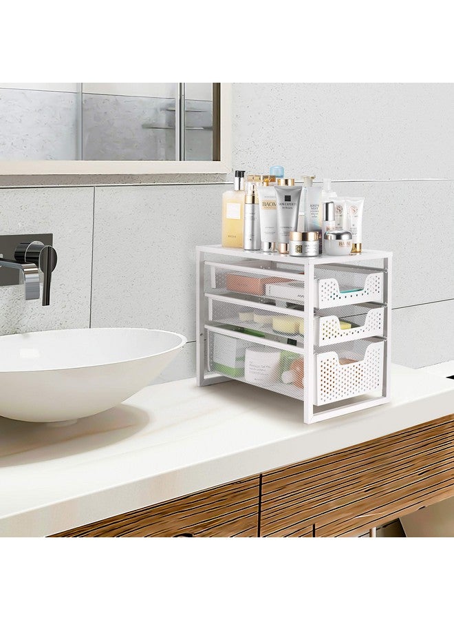 Simple Trending Simple Trending 3-Tier Under Sink Cabinet Organizer with Sliding Storage Drawer, Desktop Organizer for Kitchen Bathroom Office, Stackbale,White  - Image 3
