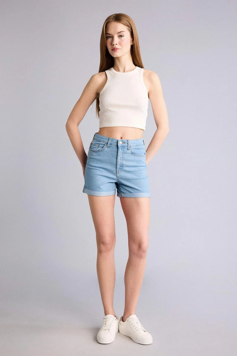 Defacto Denim Normal Waist Folded Leg Shorts