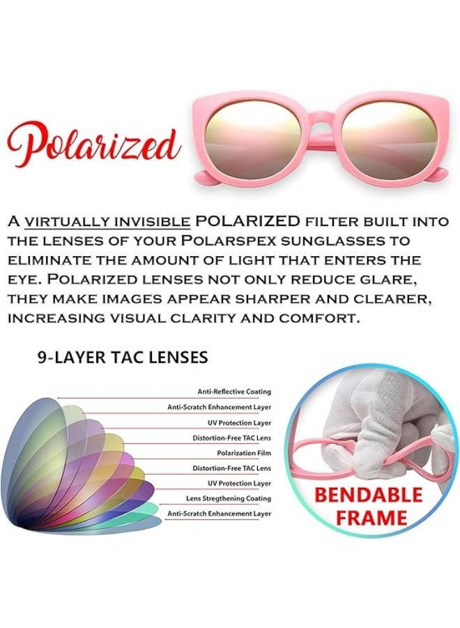 PolarSpex نظارات شمسية للأطفال، نظارات شمسية للأطفال الصغار – نظارات شمسية بفيصل مستقطب وحماية من الأشعة فوق البنفسجية بإطار غير قابل للكسر للبنات من عمر 2-8 سنوات، نظارات شمسية للأطفال بحماية UV400 - Image 2