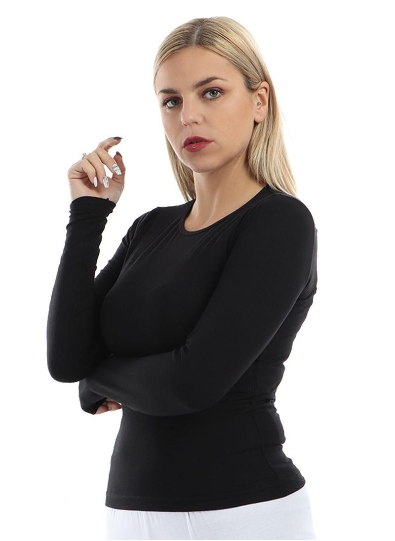 Mesery Basic Round Neck Full Sleeves - Black  - Image 2