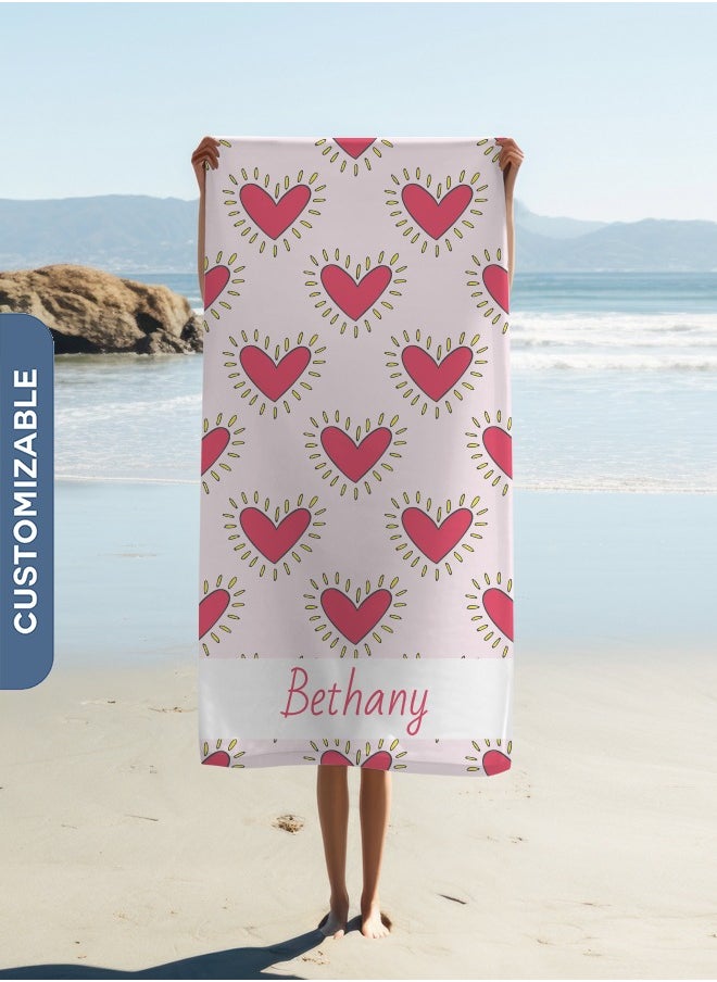 Share the Love Personalised Beach Towel -Heart Beach Towel(90x180cm)  - Image 1