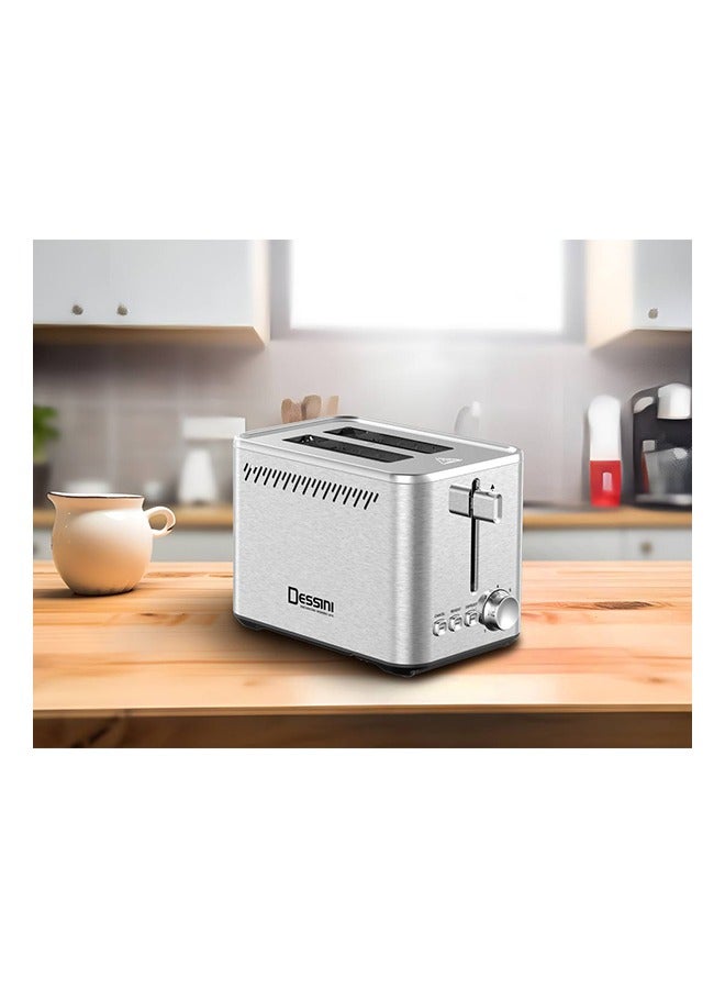 Dessini Toaster, 2-Slice, 900W, Stainless Steel, Dual-Side Heating, 7 Browning Levels, Defrost, Reheat & Cancel Functions, Removable Crumb Tray ST8000  Silver 900 W ST8000 silver - Image 1